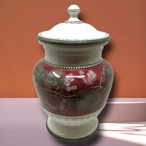 Vintage NEW Raymond Waites Lidded Urn 12” Vineyard Grapes Pattern Tuscan Decor